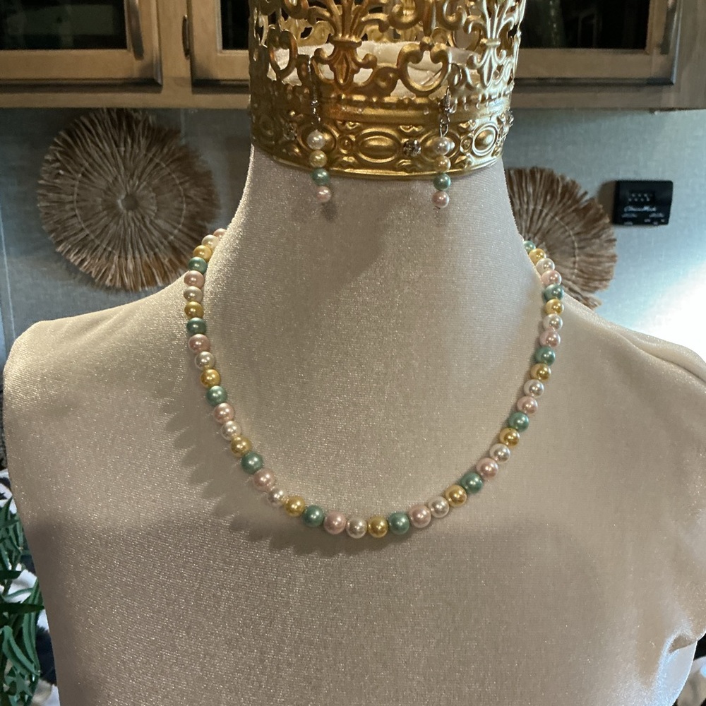 Elegant Multicolor Pastel Faux Pearl Necklace Set